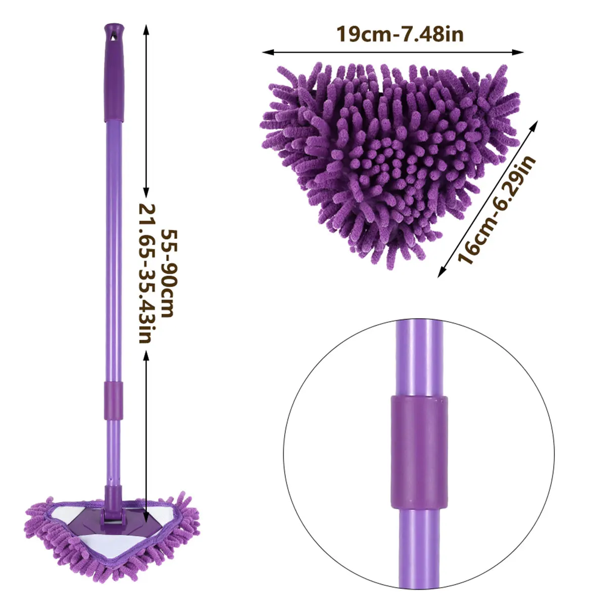 360° Triangle Mop Telescopic Rotatable Cleaning Lazy Mop Multifunctional Dust Flat Mop for Ceiling Floor Bathroom Glass