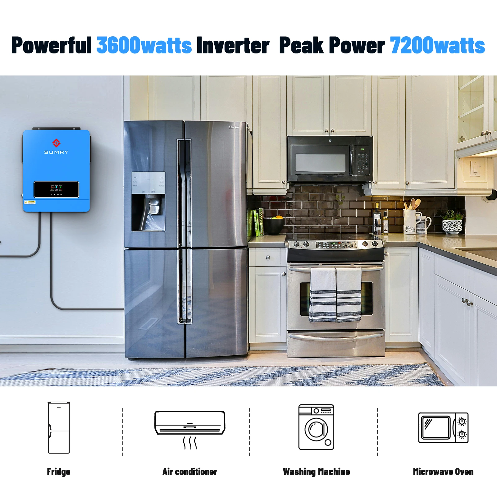 3.6kw Hybrid Solar Inverter 110/120v 24v Dual Output with MPPT 120A 60-450v 50/60hz Home Inversor Pure Sine Wave