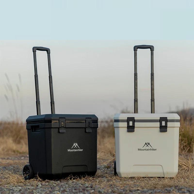 36L Outdoor Refrigerator with Trolley Wheels Incubator Portable Warm Box BBQ Car Pulley Warm Box Refrigerator Box