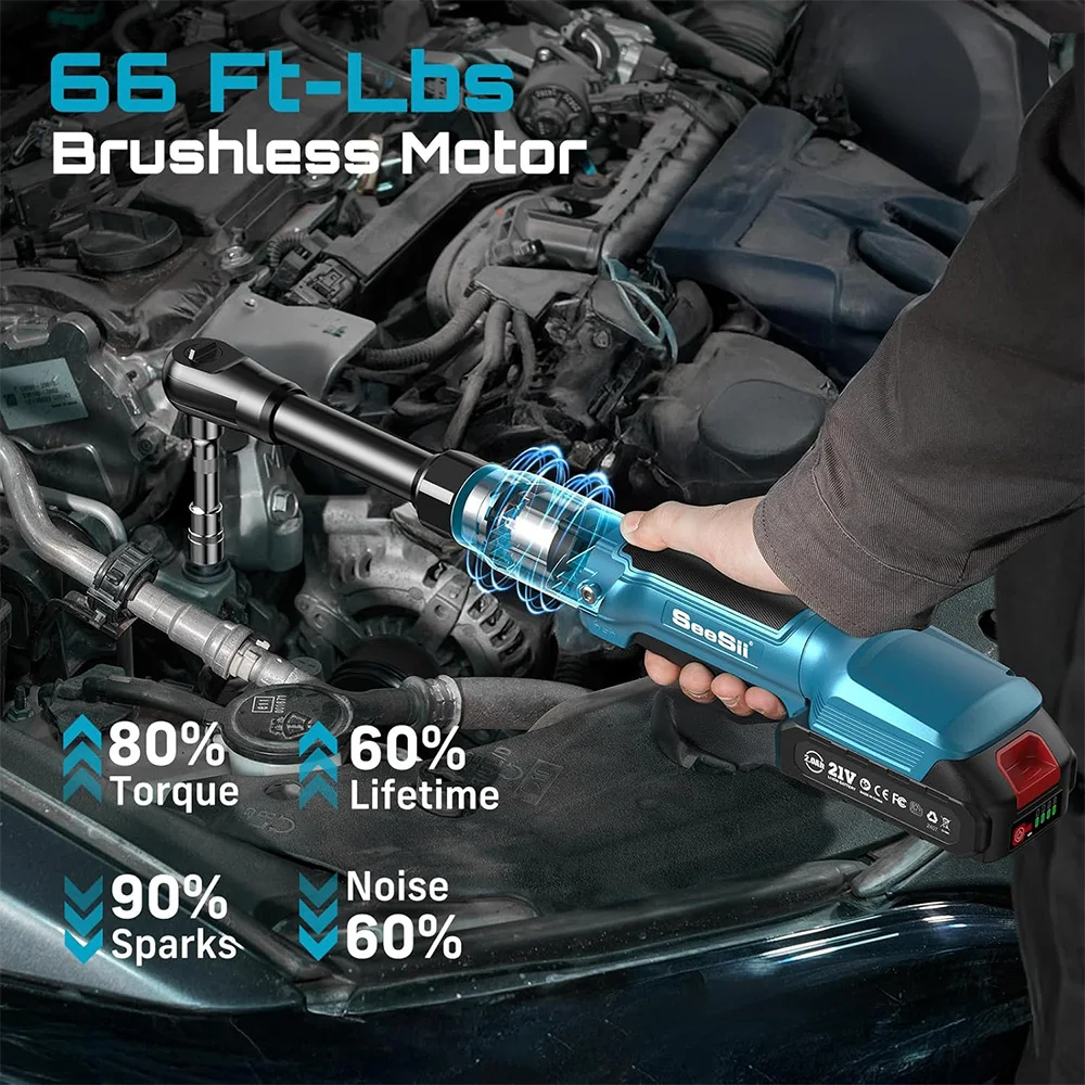 3/8” 80Nm Cordless Electric Wrench 6” Extended Ratchet Wrench Electric Angle Wrench Driver Auto Repair Tools Set 12V 3/8” 80Nm Cordless Electric Wrench 6” Extended Ratchet Wrench Electric Angle Wrench Driver Auto Repair Tools Set 12V