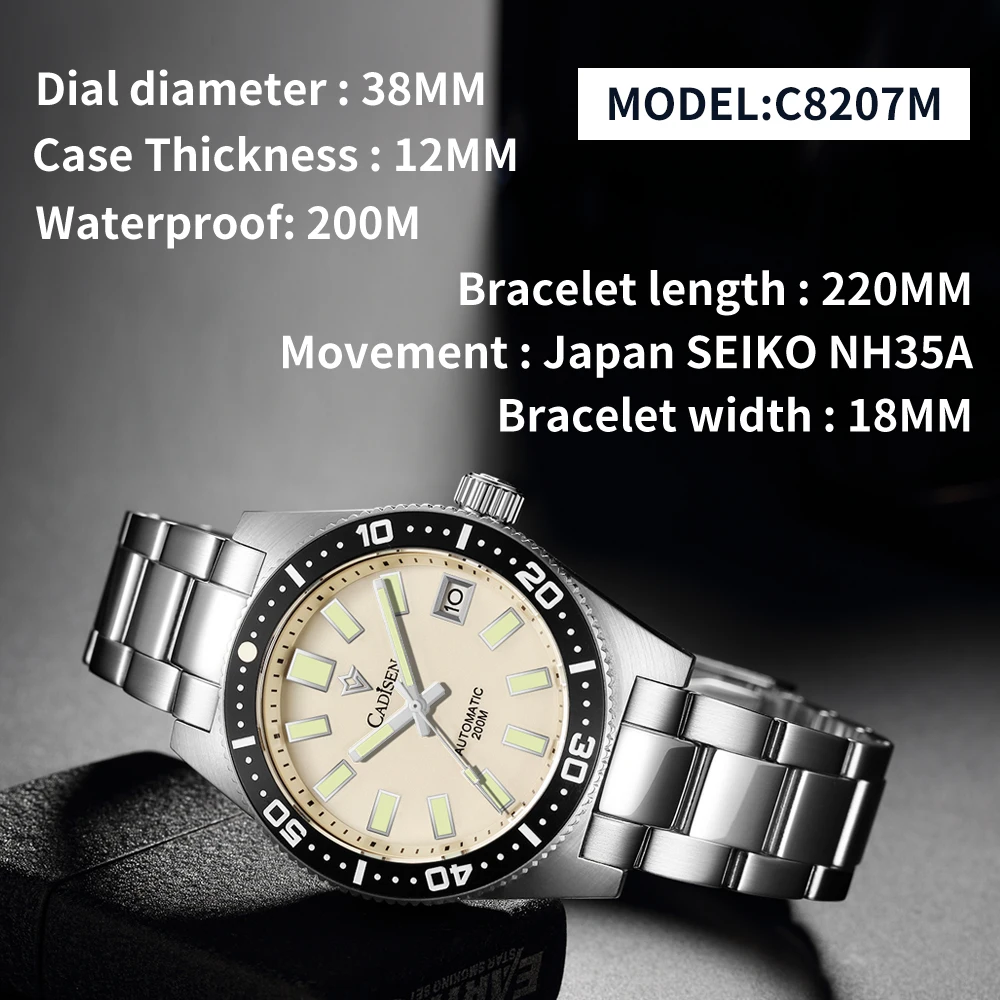 38mm Diver Mens Watch Japan NH35A Automatic Mechanical Sapphire Glass Date Luminous 200M Waterproof Wrist watch Men