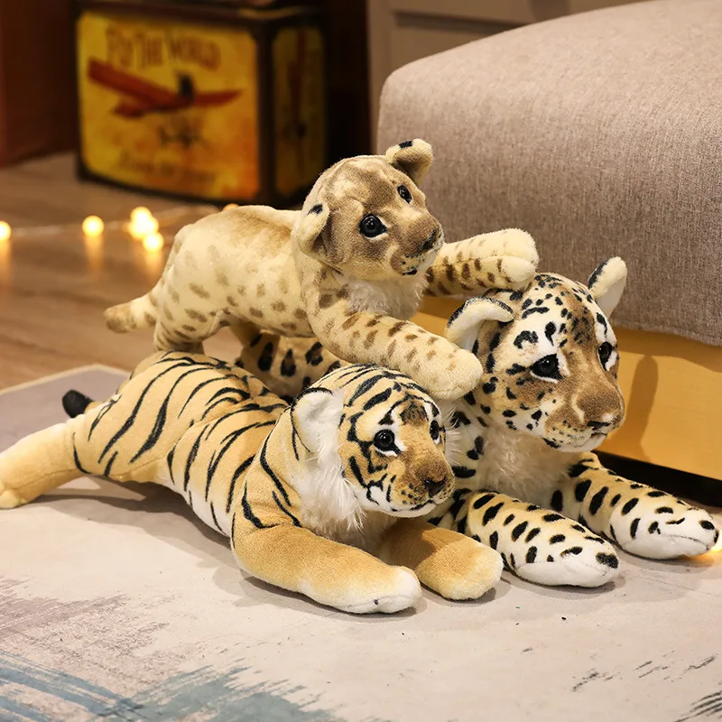 39-58cm Simulation Lion Tiger Leopard Plush Toys Home Decor Stuffed Cute Animals Dolls Soft Real Like Pillow for Kids