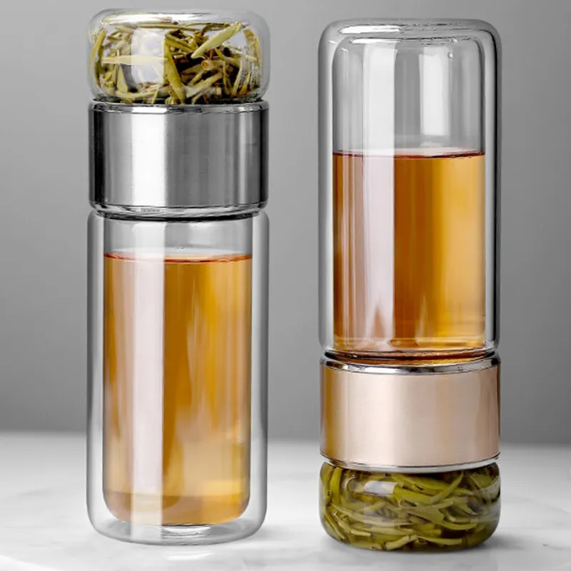 390ML Tea Water Bottle High Borosilicate Glass Double Layer Tea Water Cup Infuser Tumbler Drinkware Water Bottle With