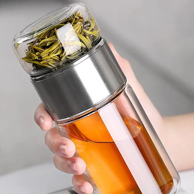 390ML Tea Water Bottle High Borosilicate Glass Double Layer Tea Water Cup Infuser Tumbler Drinkware Water Bottle With 390ML Tea Water Bottle High Borosilicate Glass Double Layer Tea Water Cup Infuser Tumbler Drinkware Water Bottle With