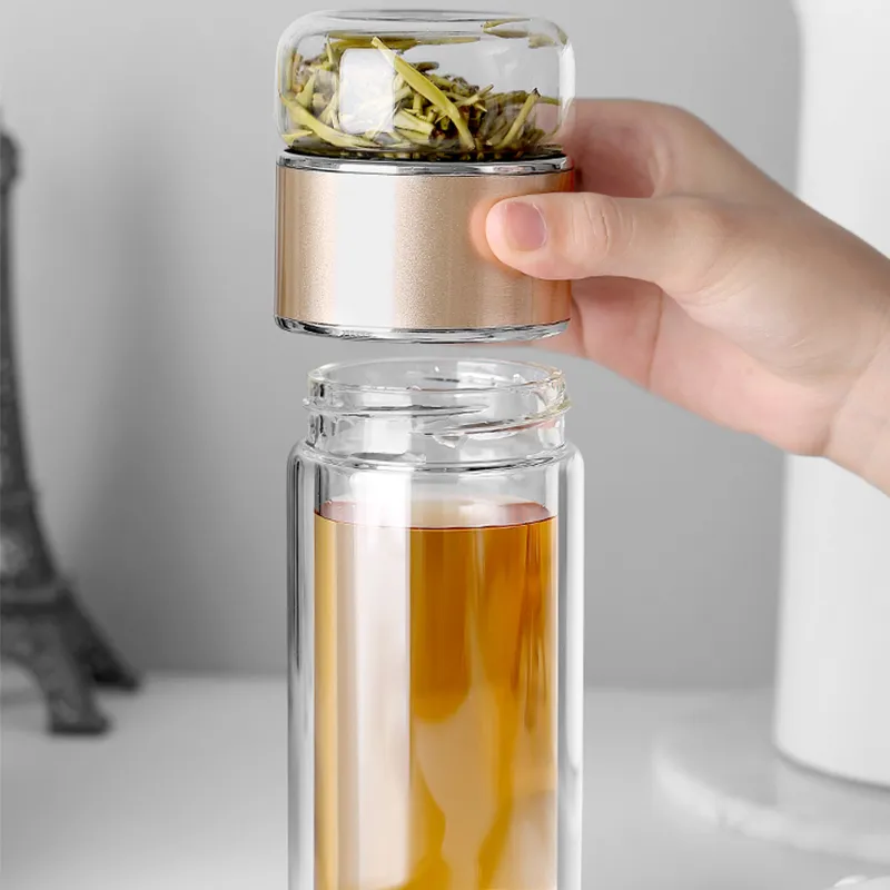 390ML Tea Water Bottle High Borosilicate Glass Double Layer Tea Water Cup Infuser Tumbler Drinkware Water Bottle With 390ML Tea Water Bottle High Borosilicate Glass Double Layer Tea Water Cup Infuser Tumbler Drinkware Water Bottle With