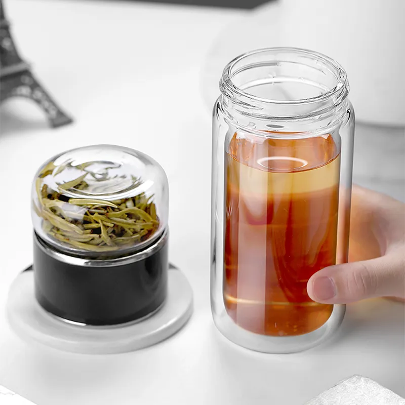 390ML Tea Water Bottle High Borosilicate Glass Double Layer Tea Water Cup Infuser Tumbler Drinkware Water Bottle With 390ML Tea Water Bottle High Borosilicate Glass Double Layer Tea Water Cup Infuser Tumbler Drinkware Water Bottle With