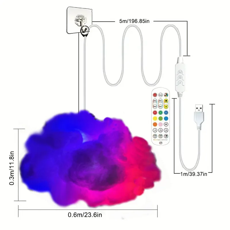 39.3inch 3D Thunder Cloud LED Ambient Light Remote and APP Control DIY Color Changing Light lamp for Game Room Party