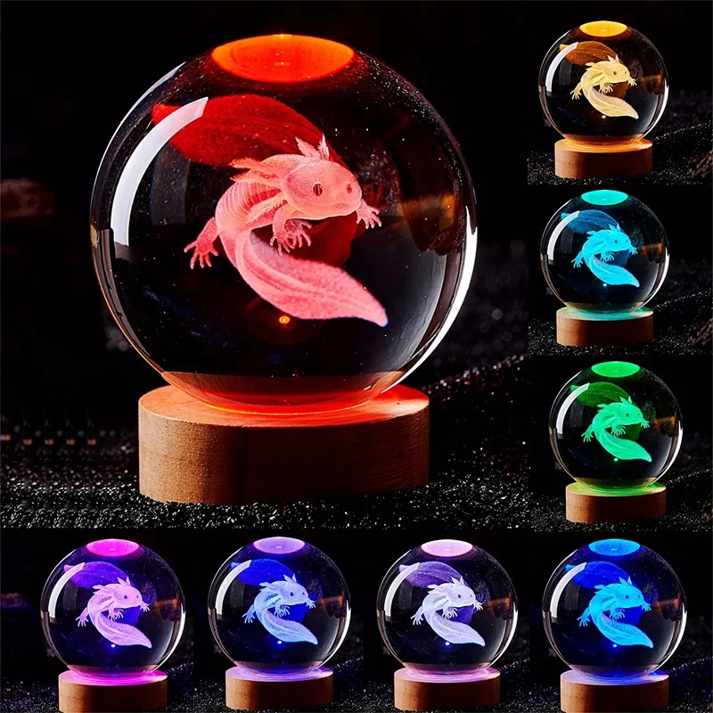 3D Axolotl Laser Engraved Crystal Ball Coloured Night Light 3D Axolotl Laser Engraved Crystal Ball Coloured Night Light