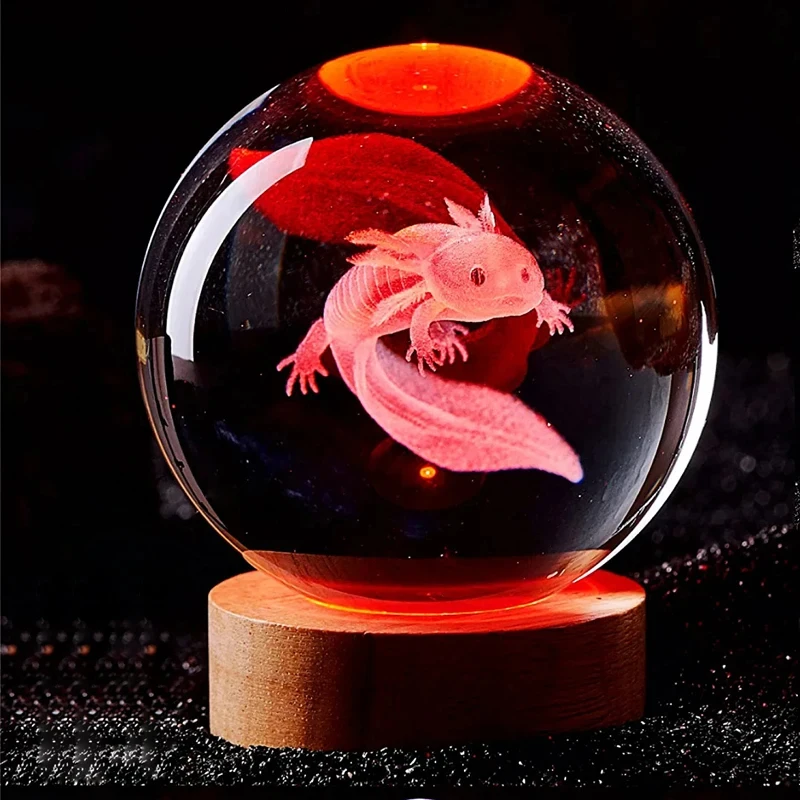 3D Axolotl Laser Engraved Crystal Ball Coloured Night Light 3D Axolotl Laser Engraved Crystal Ball Coloured Night Light