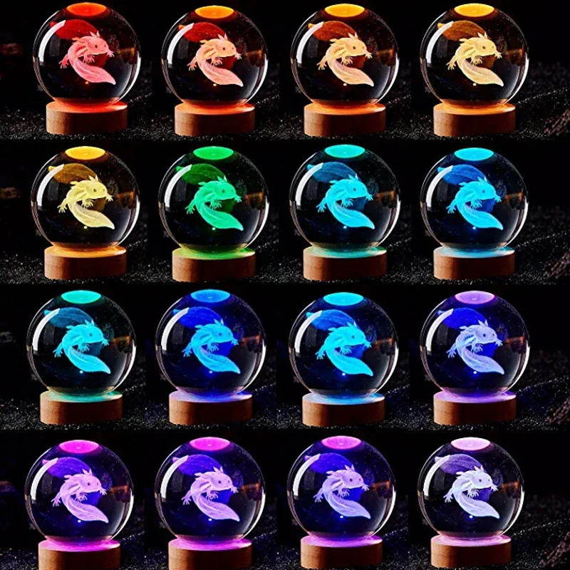 3D Axolotl Laser Engraved Crystal Ball Coloured Night Light 3D Axolotl Laser Engraved Crystal Ball Coloured Night Light