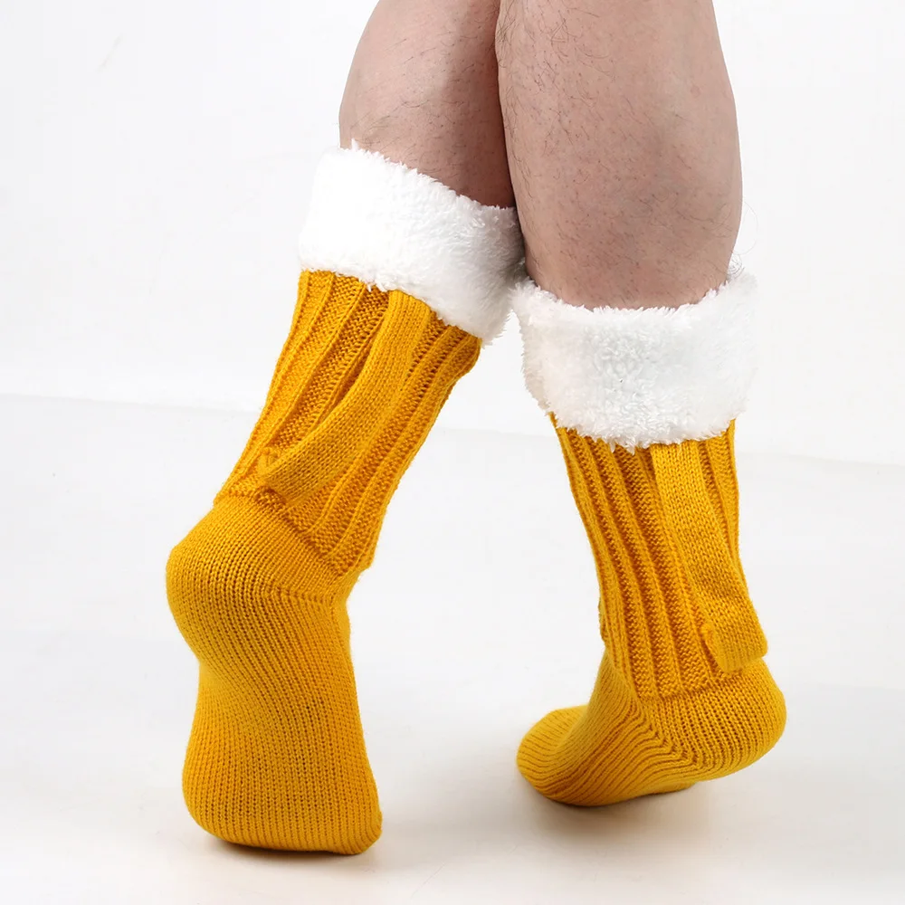3D Beer Mug Knitted Socks Men's Padded Warm Mid-Calf Socks Women Winter Soft Funny Sleep Floor Socks Woolen Socks