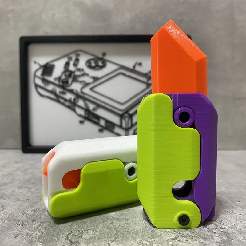 3D Carrot Gravity Knife Fidget Toys Children Decompression Push Card Small Toy 3D Printing Plastic Carrot Knife