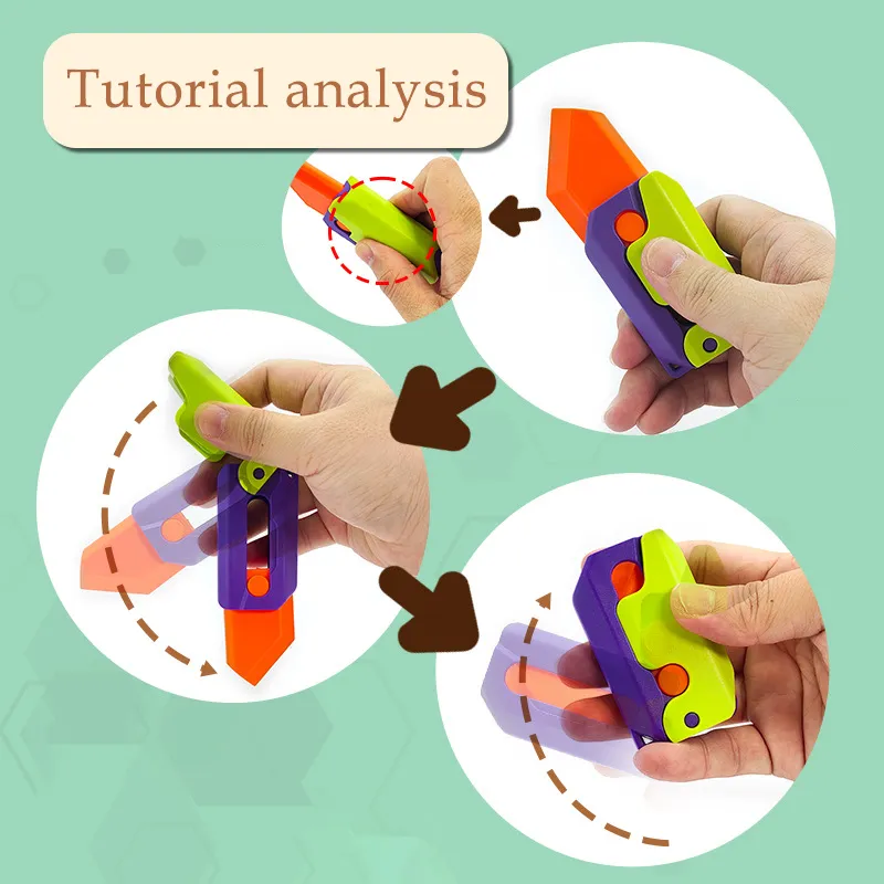 3D Carrot Gravity Knife Fidget Toys Children Decompression Push Card Small Toy 3D Printing Plastic Carrot Knife