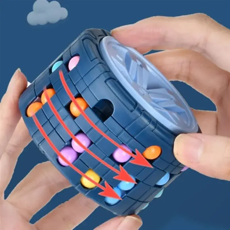 3D Cylinder Cube Toy Magical Bean Gyro Rotate Slide Puzzle Games Relieve Stress Children Educational Montessori Infant