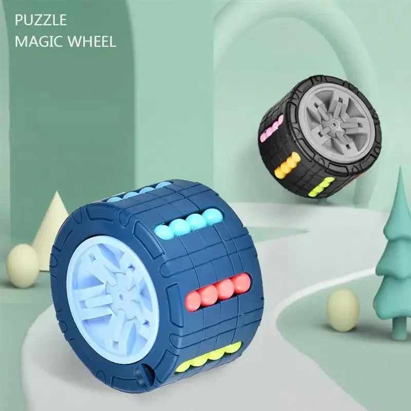 3D Cylinder Cube Toy Magical Bean Gyro Rotate Slide Puzzle Games Relieve Stress Children Educational Montessori Infant