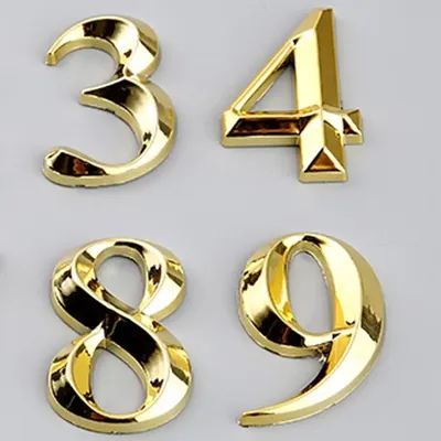 3D Door Number ABS Injection Molding Electroplating Plate Digits 0 To 9 Golden Door Self Adhesive Street Sticker Outdoor