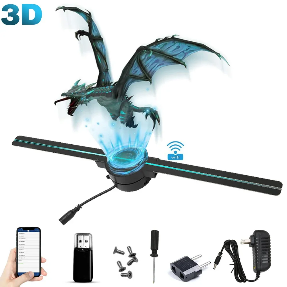 3D Hologram Fan 42CM WiFi 3D Holographic Projector Advertising Display Light HD Holographic Projector for Stores Bars