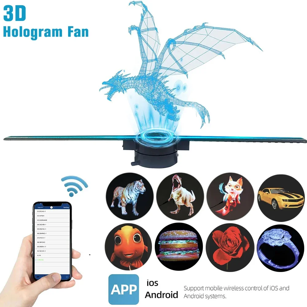 3D Hologram Fan 42CM WiFi 3D Holographic Projector Advertising Display Light HD Holographic Projector for Stores Bars
