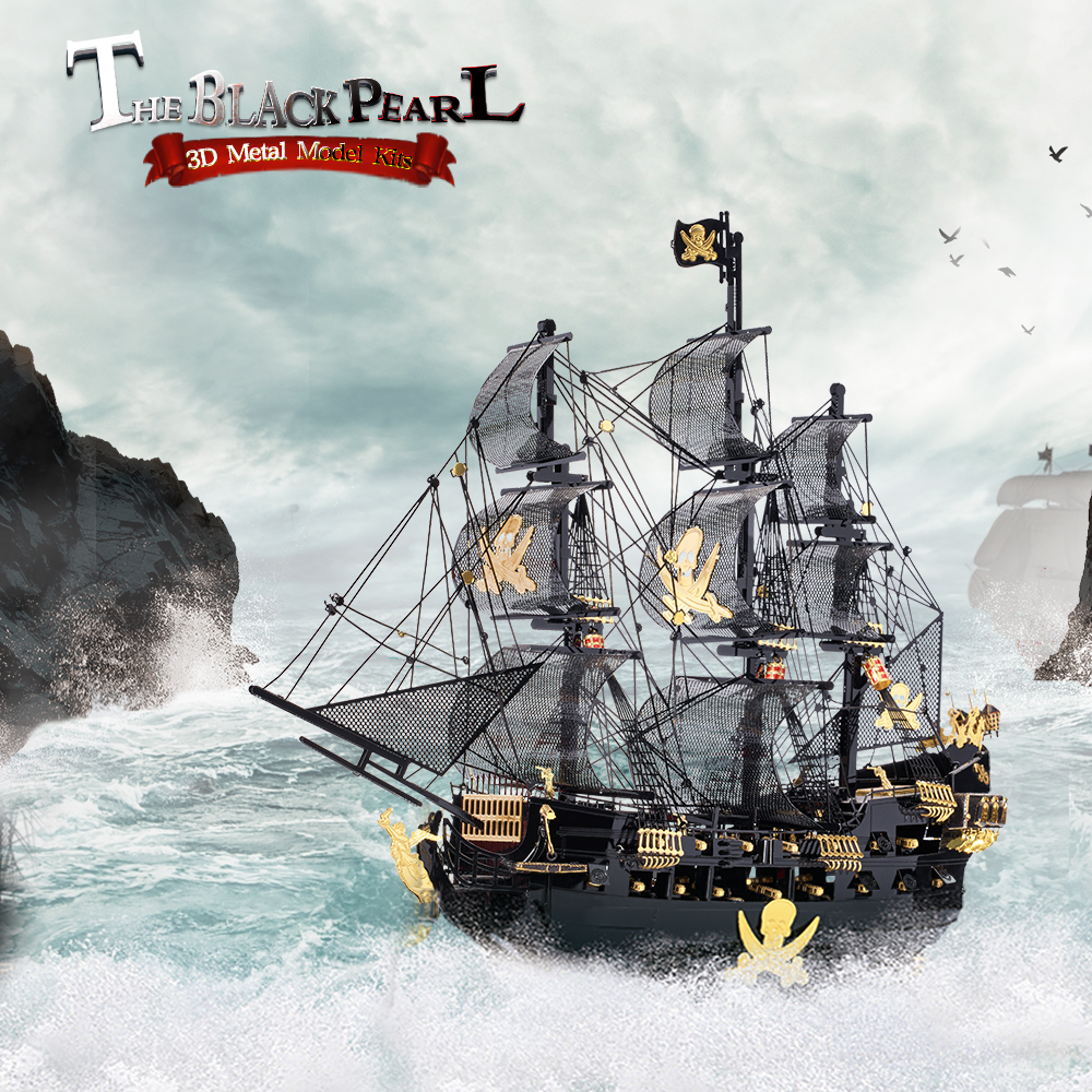 3D Metal Puzzle Model Building Kits Black Pearl DIY Assemble Jigsaw Toy Christmas Birthday Gifts for Adults