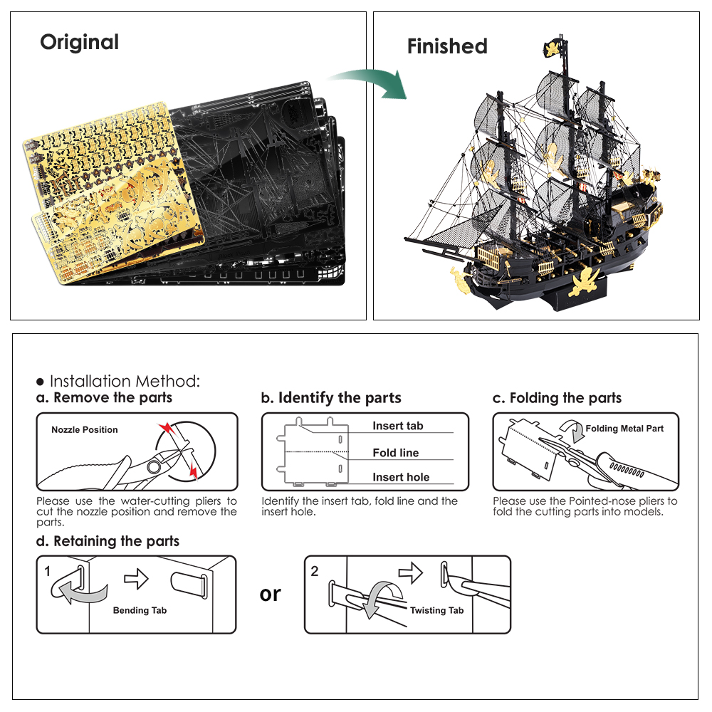 3D Metal Puzzle Model Building Kits Black Pearl DIY Assemble Jigsaw Toy Christmas Birthday Gifts for Adults
