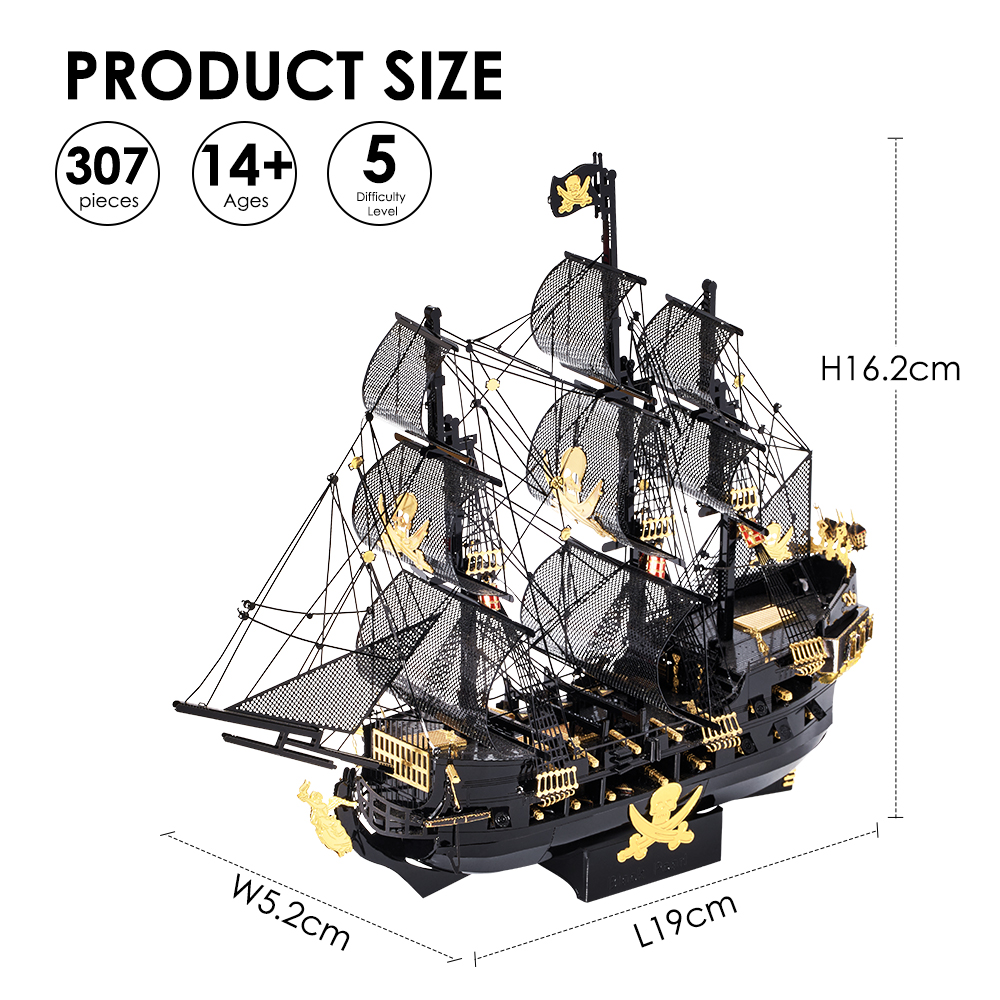 3D Metal Puzzle Model Building Kits Black Pearl DIY Assemble Jigsaw Toy Christmas Birthday Gifts for Adults