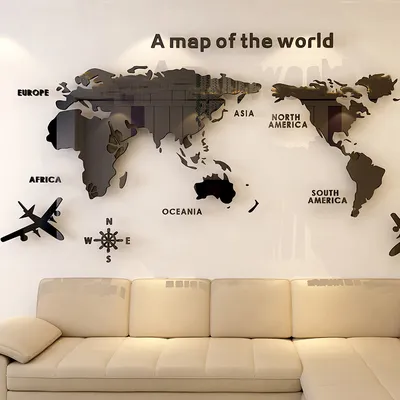 3D Mirror Style World Map Wall Sticker 3D Mirror Style World Map Wall Sticker
