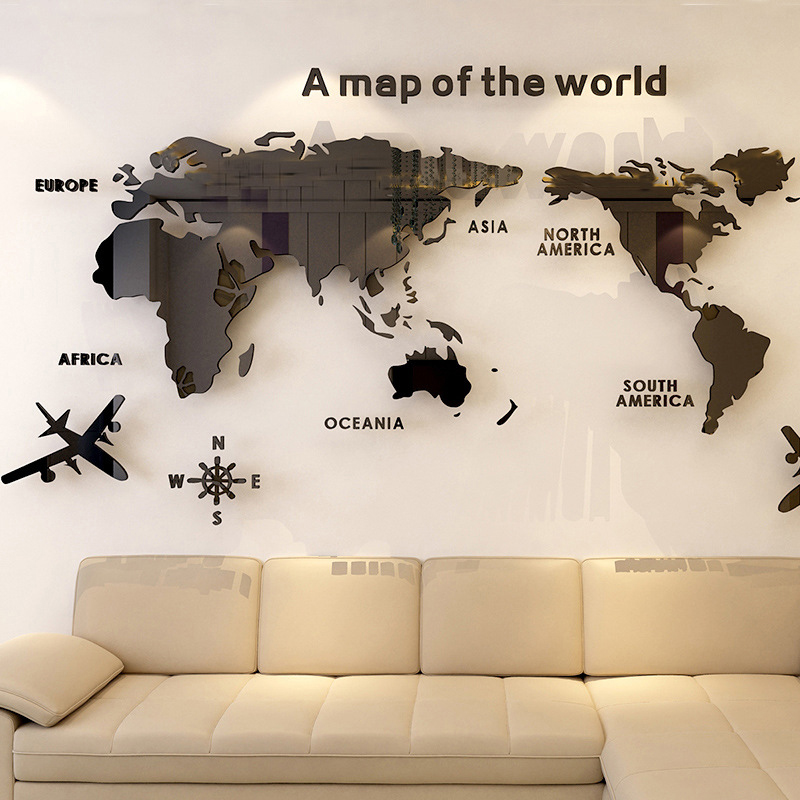 3D Mirror Style World Map Wall Sticker 3D Mirror Style World Map Wall Sticker