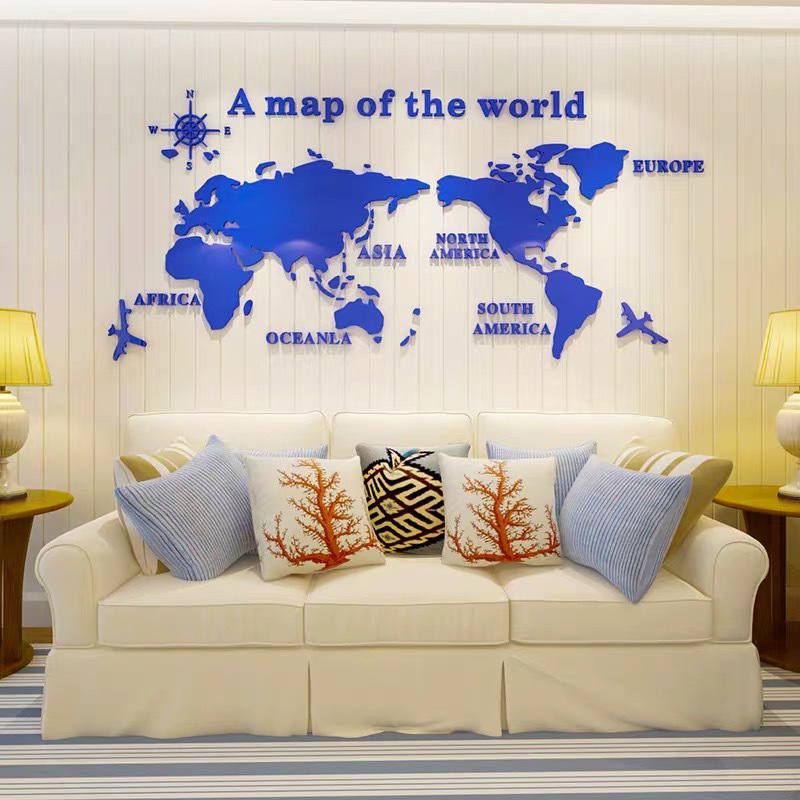 3D Mirror Style World Map Wall Sticker 3D Mirror Style World Map Wall Sticker