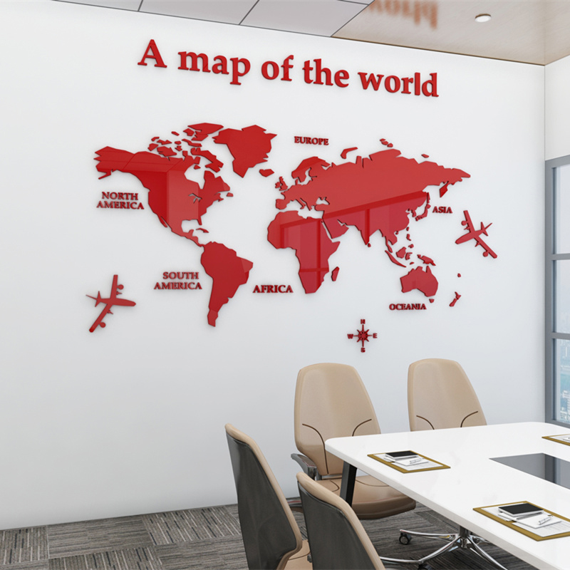 3D Mirror Style World Map Wall Sticker 3D Mirror Style World Map Wall Sticker