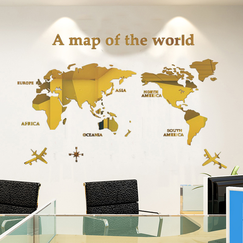3D Mirror Style World Map Wall Sticker 3D Mirror Style World Map Wall Sticker