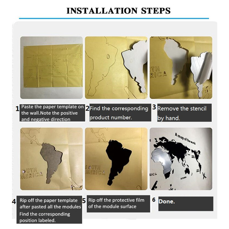 3D Mirror Style World Map Wall Sticker 3D Mirror Style World Map Wall Sticker
