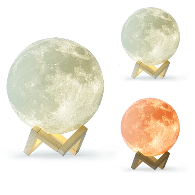 3D Moon Lamp with Wooden Holder