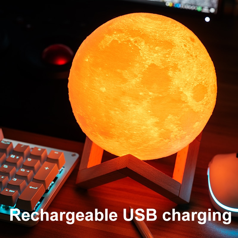 3D Moon Lamp with Wooden Holder 3D Moon Lamp with Wooden Holder