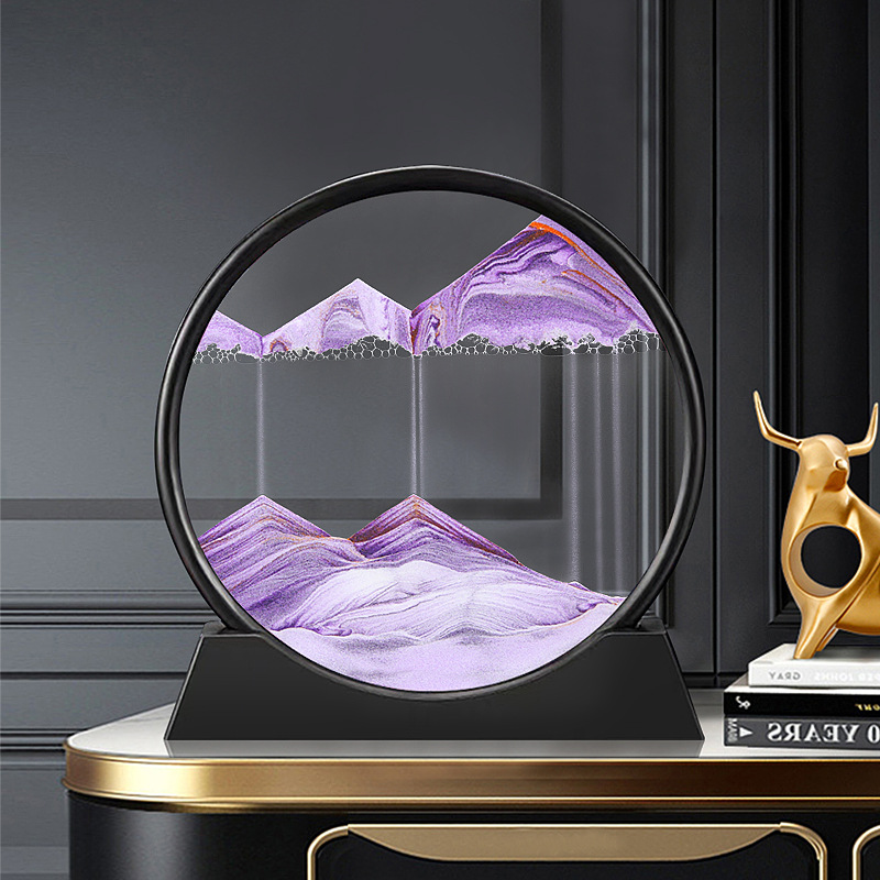 3D Moving Sand Art Picture Round Glass Deep Sea Sandscape Hourglass Quicksand Craft Flowing Sand Painting Office Home