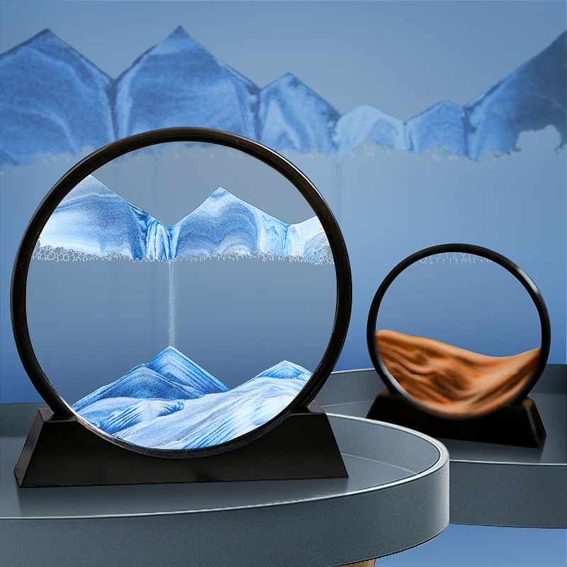 3D Moving Sand Art Picture Round Glass Deep Sea Sandscape Hourglass Quicksand Craft Flowing Sand Painting Office Home