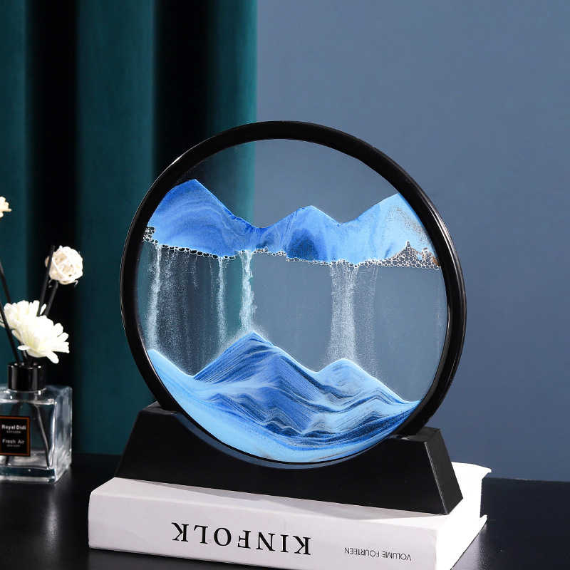 3D Moving Sand Art Picture Round Glass Deep Sea Sandscape Hourglass Quicksand Craft Flowing Sand Painting Office Home