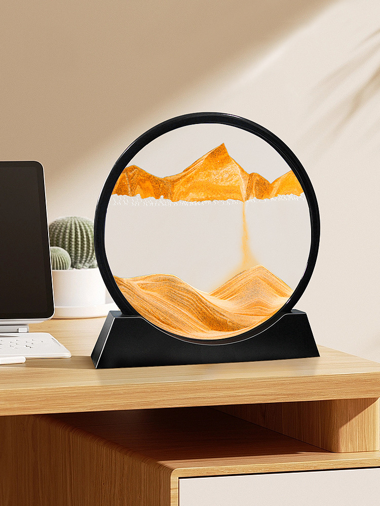 3D Moving Sand Art Picture Round Glass Deep Sea Sandscape Hourglass Quicksand Craft Flowing Sand Painting Office Home