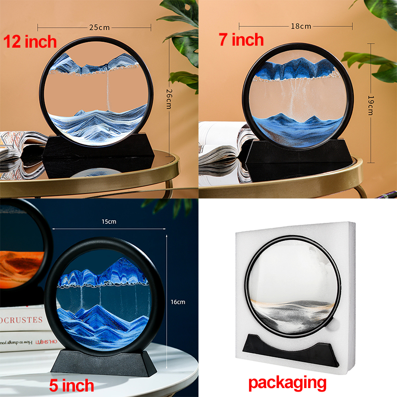 3D Moving Sand Art Picture Round Glass Deep Sea Sandscape Hourglass Quicksand Craft Flowing Sand Painting Office Home