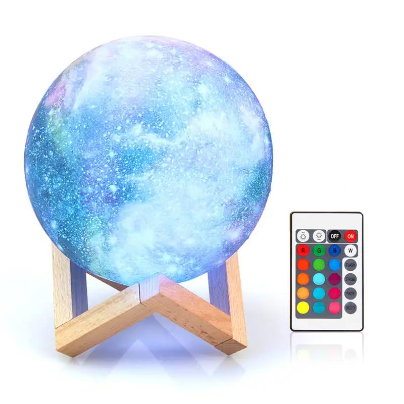 3D Print Moon Lamp 16 colors Remote LED Night Light Rechargeable Atmosphere NightLight Indoor Room Bedroom Decor