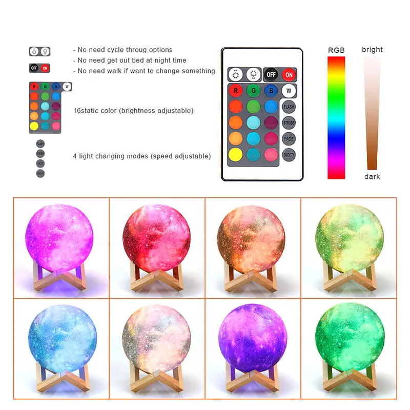 3D Print Moon Lamp 16 colors Remote LED Night Light Rechargeable Atmosphere NightLight Indoor Room Bedroom Decor 3D Print Moon Lamp 16 colors Remote LED Night Light Rechargeable Atmosphere NightLight Indoor Room Bedroom Decor
