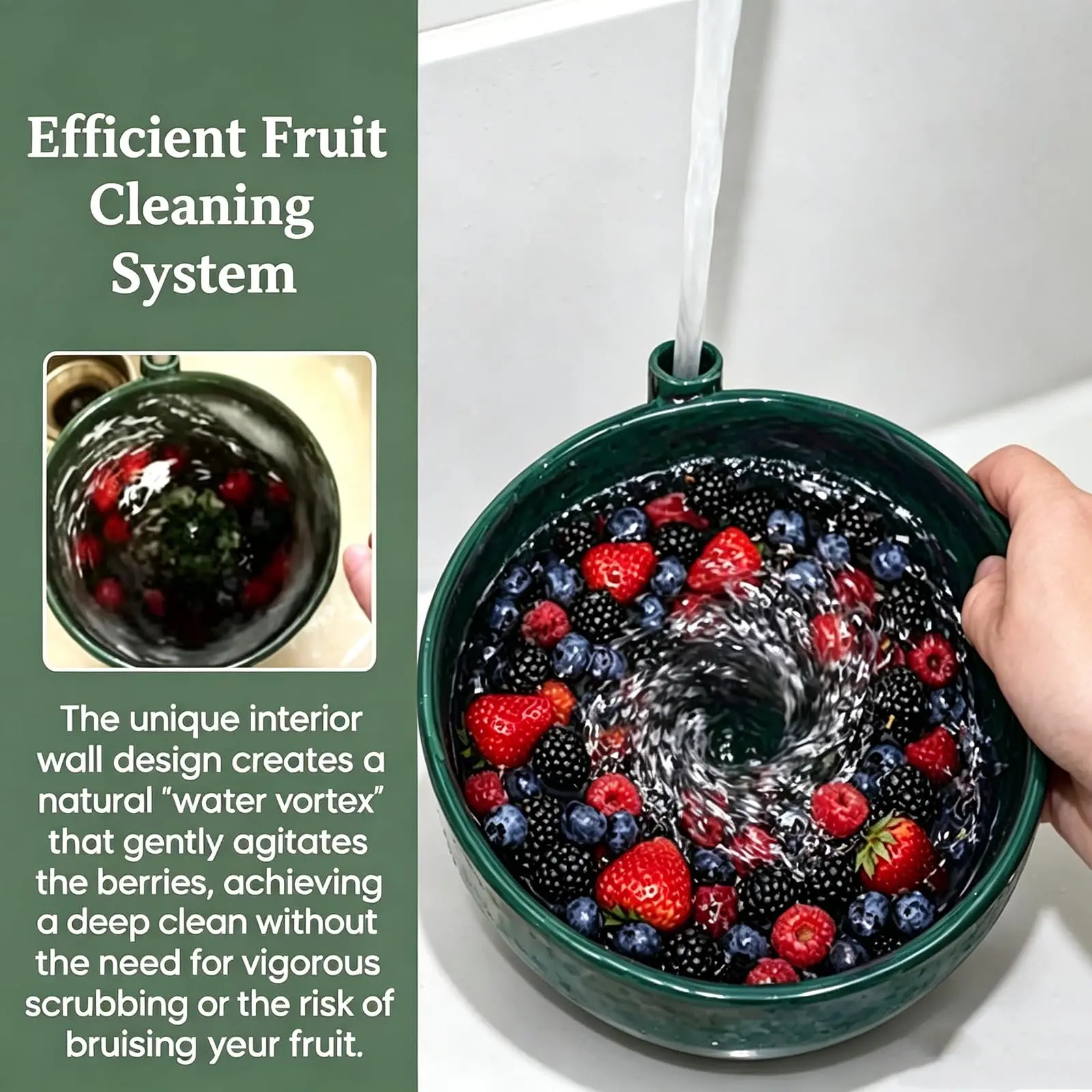 3D Printed Self Spinning Berry Washing Bowl with Drain Holes, 360° Fruit & Vegetable Washer Colander 3D Printed Self Spinning Berry Washing Bowl with Drain Holes, 360° Fruit & Vegetable Washer Colander