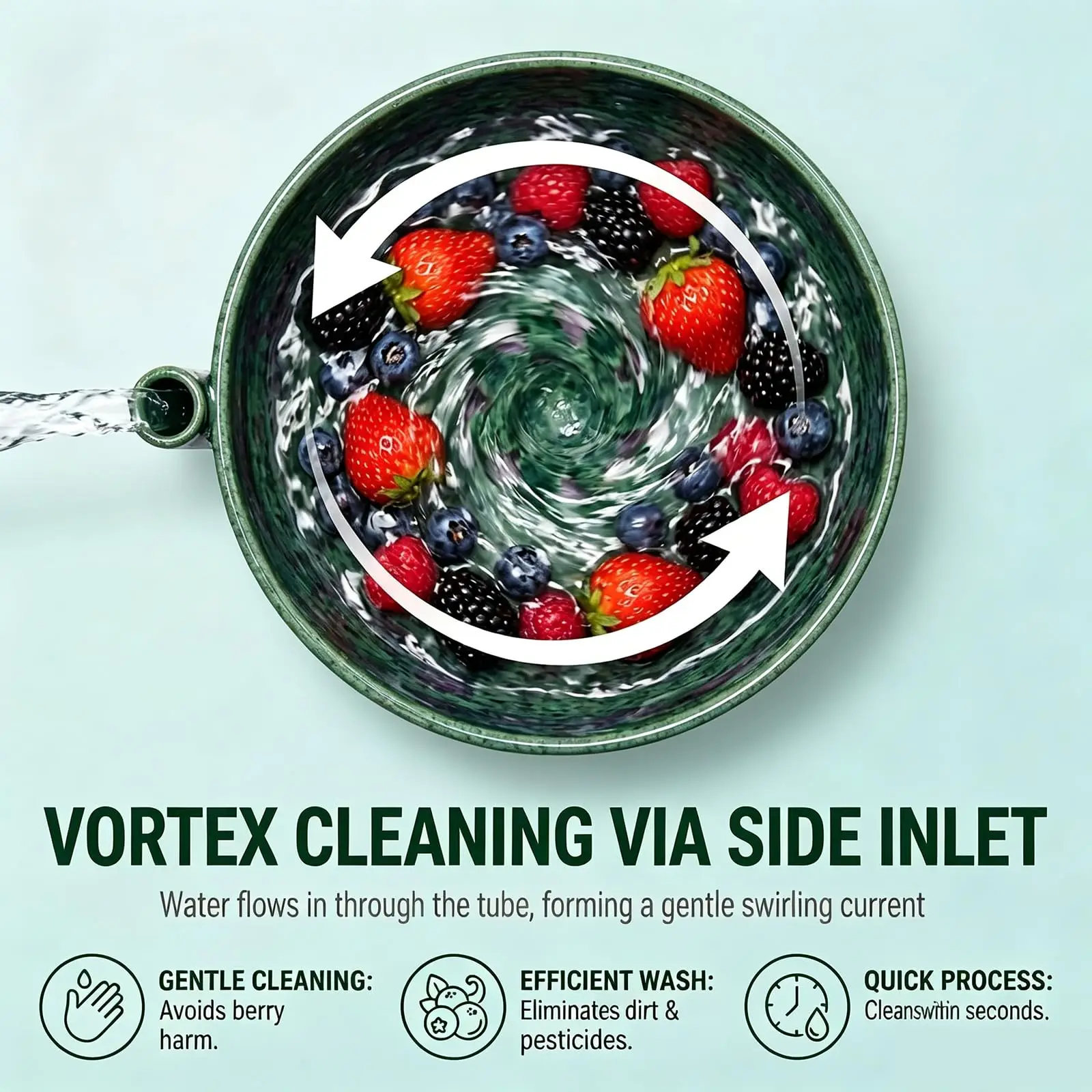 3D Printed Self Spinning Berry Washing Bowl with Drain Holes, 360° Fruit & Vegetable Washer Colander 3D Printed Self Spinning Berry Washing Bowl with Drain Holes, 360° Fruit & Vegetable Washer Colander