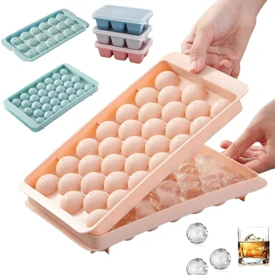 3D Round Ice Cube Tray with Lid Plastic Diamond Style Ice Mold Refrigerator Spherical DIY Moulds Ice Ball Maker Kitchen