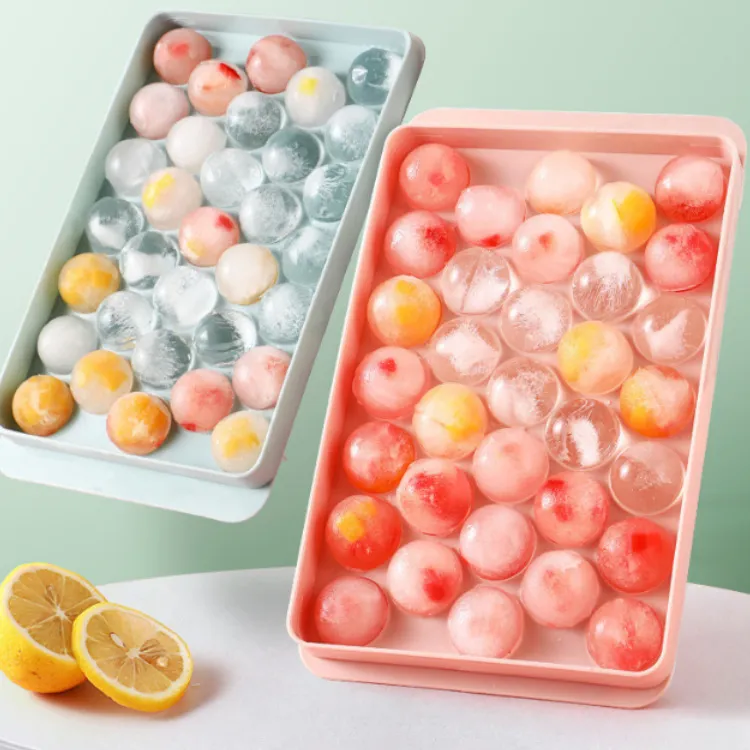 3D Round Ice Cube Tray with Lid Plastic Diamond Style Ice Mold Refrigerator Spherical DIY Moulds Ice Ball Maker Kitchen