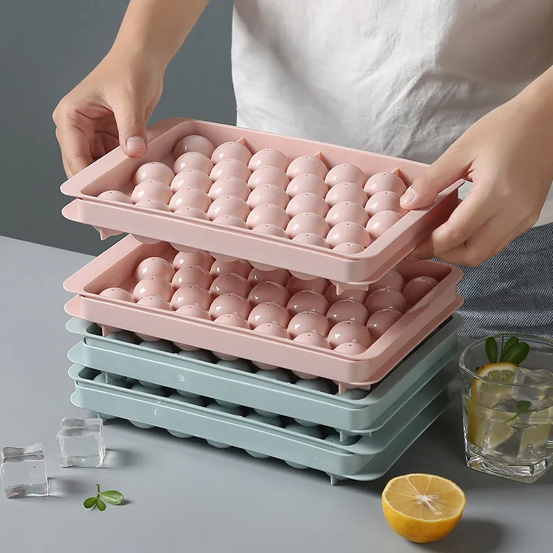 3D Round Ice Cube Tray with Lid Plastic Diamond Style Ice Mold Refrigerator Spherical DIY Moulds Ice Ball Maker Kitchen