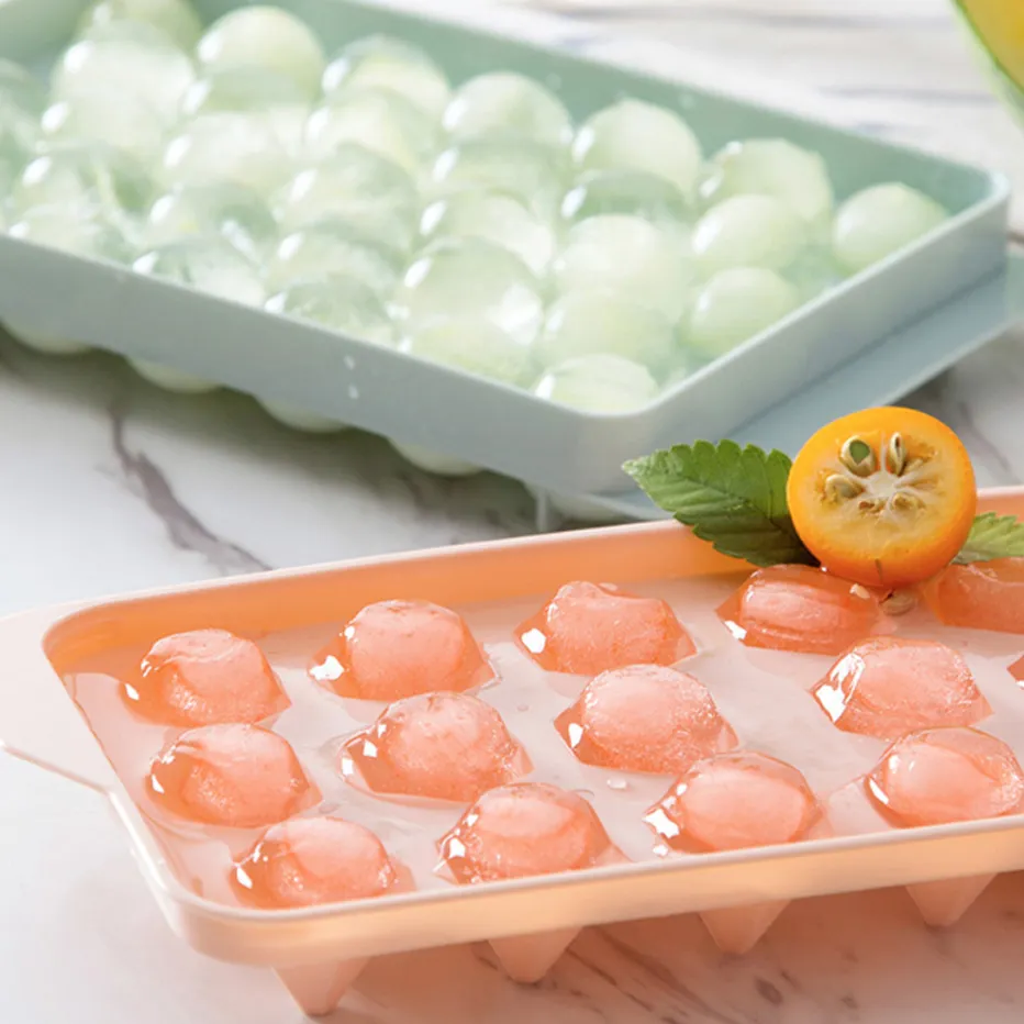 3D Round Ice Cube Tray with Lid Plastic Diamond Style Ice Mold Refrigerator Spherical DIY Moulds Ice Ball Maker Kitchen