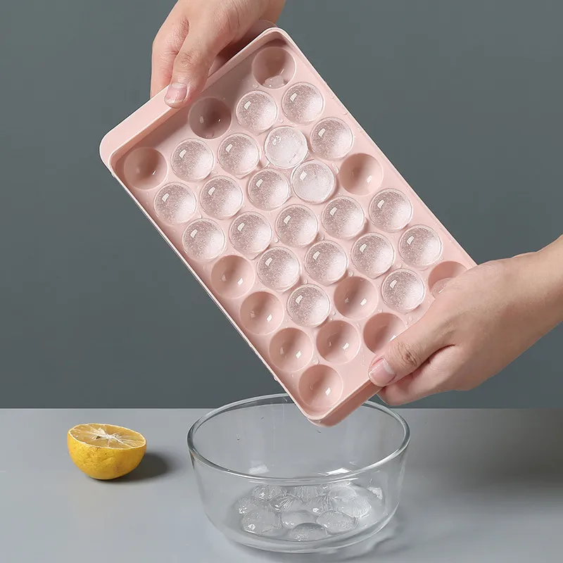 3D Round Ice Cube Tray with Lid Plastic Diamond Style Ice Mold Refrigerator Spherical DIY Moulds Ice Ball Maker Kitchen