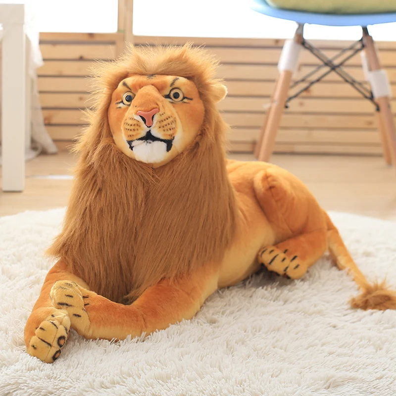 3D Simulation Lion Plush Toys Stuffed Animal Doll Huggable Kids Toy Christmas Halloween Birthday Gift For Children Home