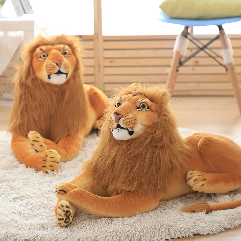 3D Simulation Lion Plush Toys Stuffed Animal Doll Huggable Kids Toy Christmas Halloween Birthday Gift For Children Home