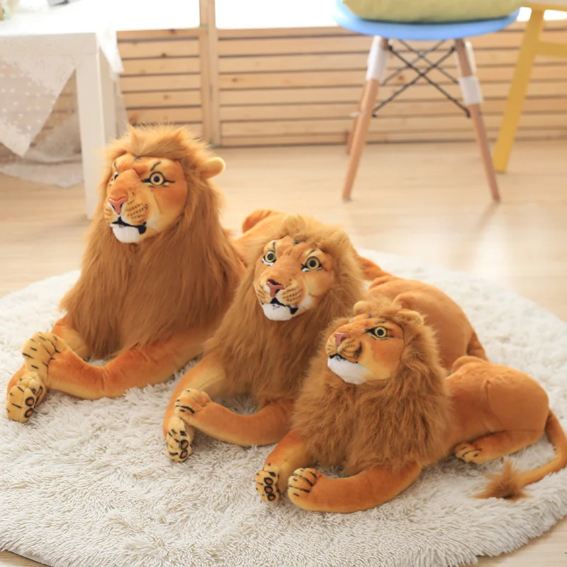 3D Simulation Lion Plush Toys Stuffed Animal Doll Huggable Kids Toy Christmas Halloween Birthday Gift For Children Home